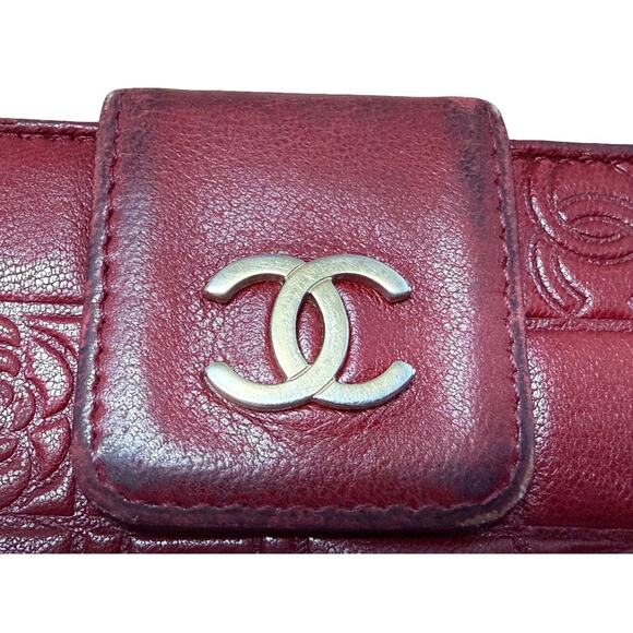 CHANEL l Icon Coco Women's Wallet Red Lambskin Bifold Authentic w/ Card & COA - Picture 4 of 16
